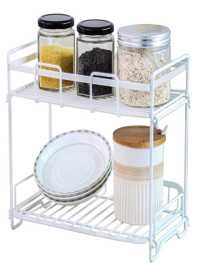 INDIAN DECOR Metal Rack, 2 Tier, White - Image 1